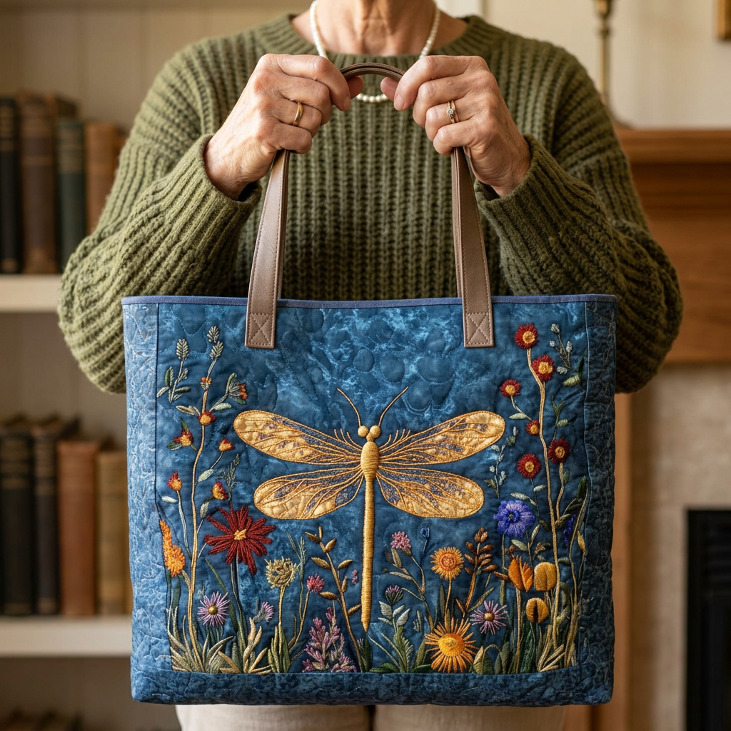 Padded Tote Bag with Dragonfly Design