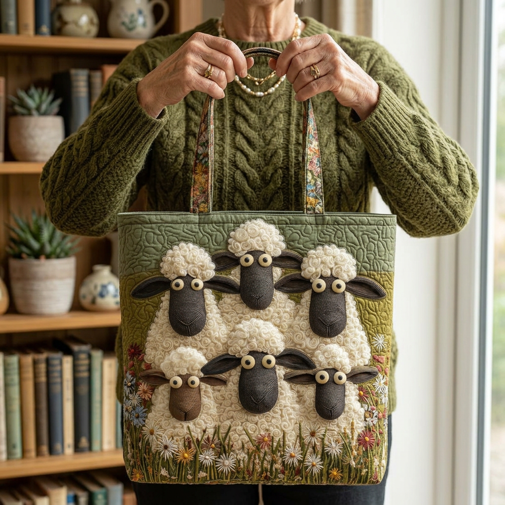Padded Tote Bag with Sheep Design