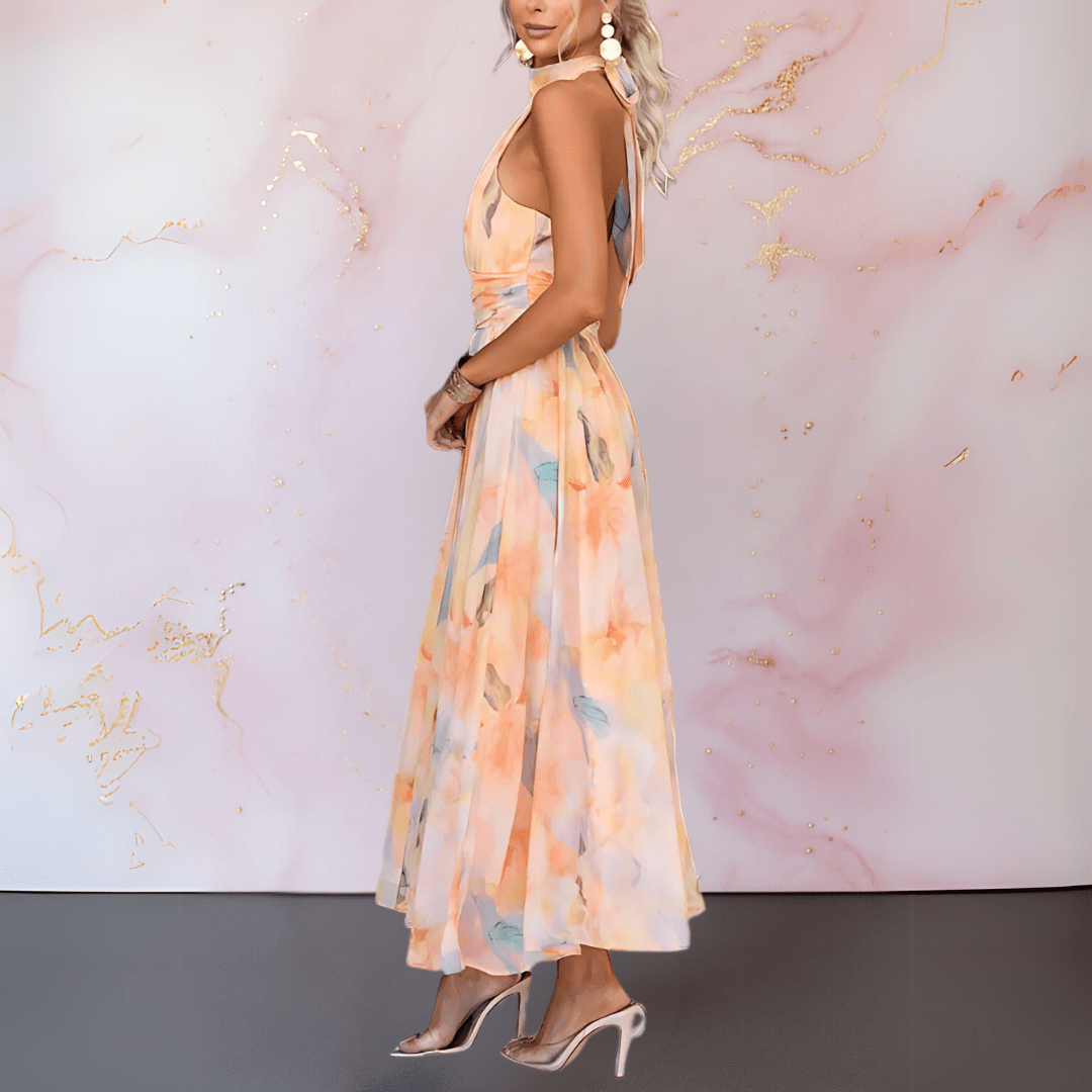 Rosemary | Halterneck Watercolour Print Dress