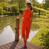 Ella | Vestido midi sin mangas con cuello alto y diseño fluido