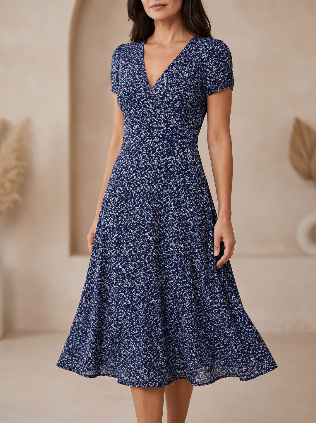 Teodora | V-Neck Short-Sleeve Midi Dress