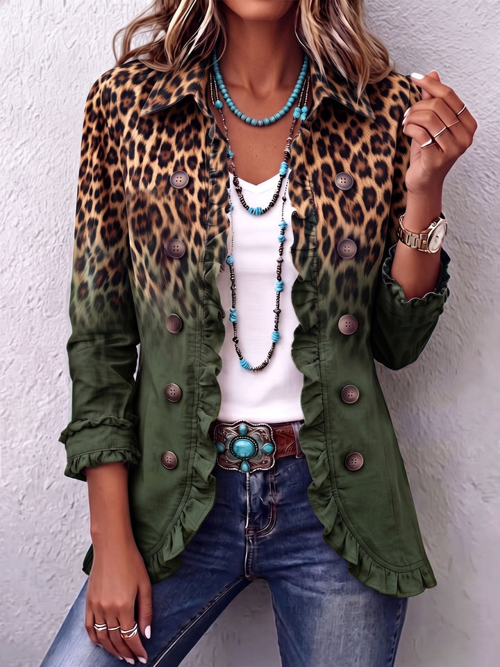 Leopard Ombre Blazer with Ruffles