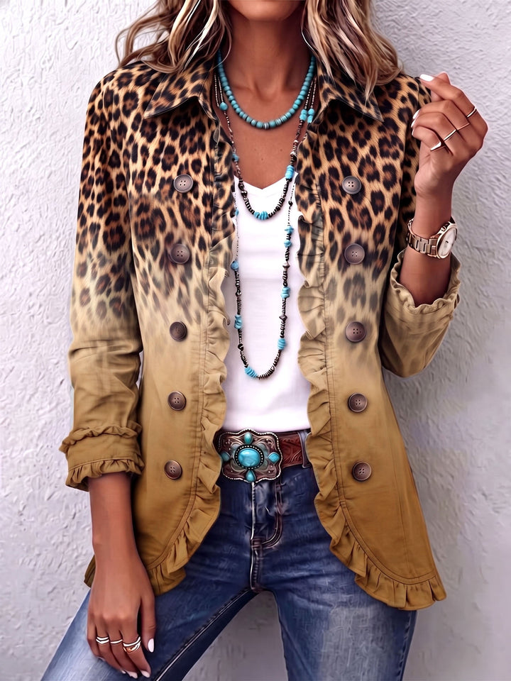 Leopard Ombre Blazer with Ruffles