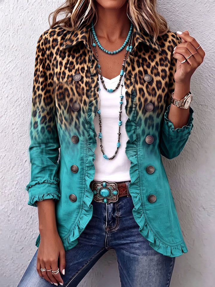 Leopard Ombre Blazer with Ruffles