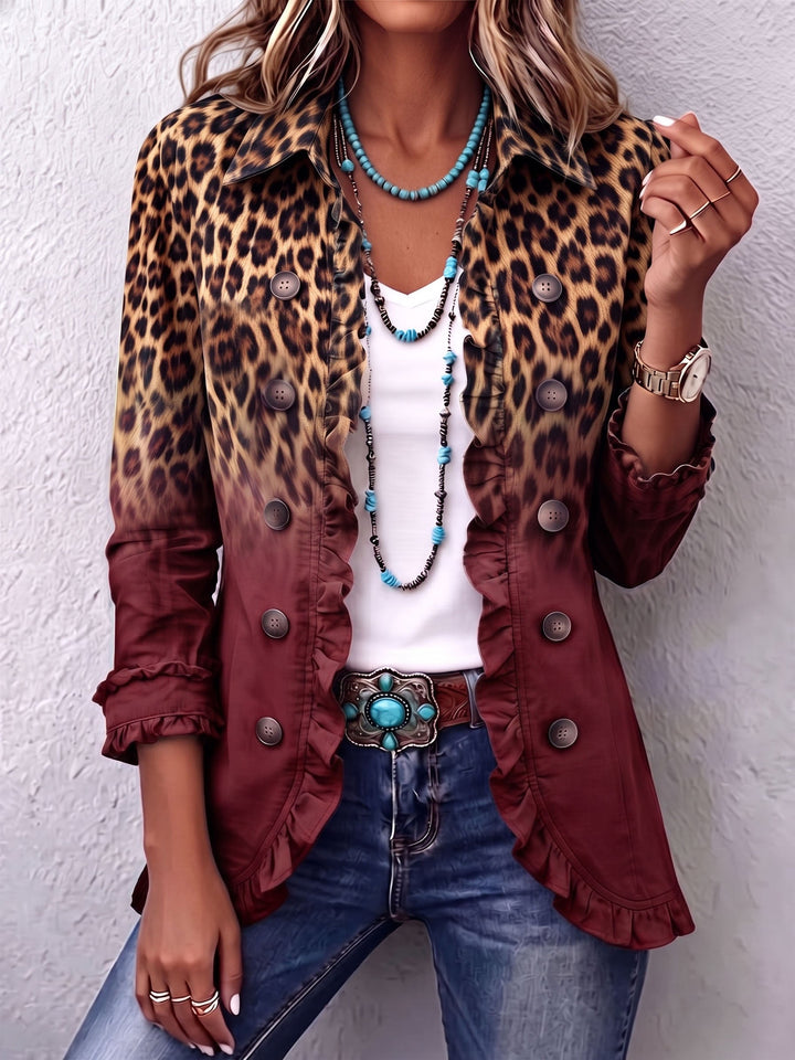 Leopard Ombre Blazer with Ruffles