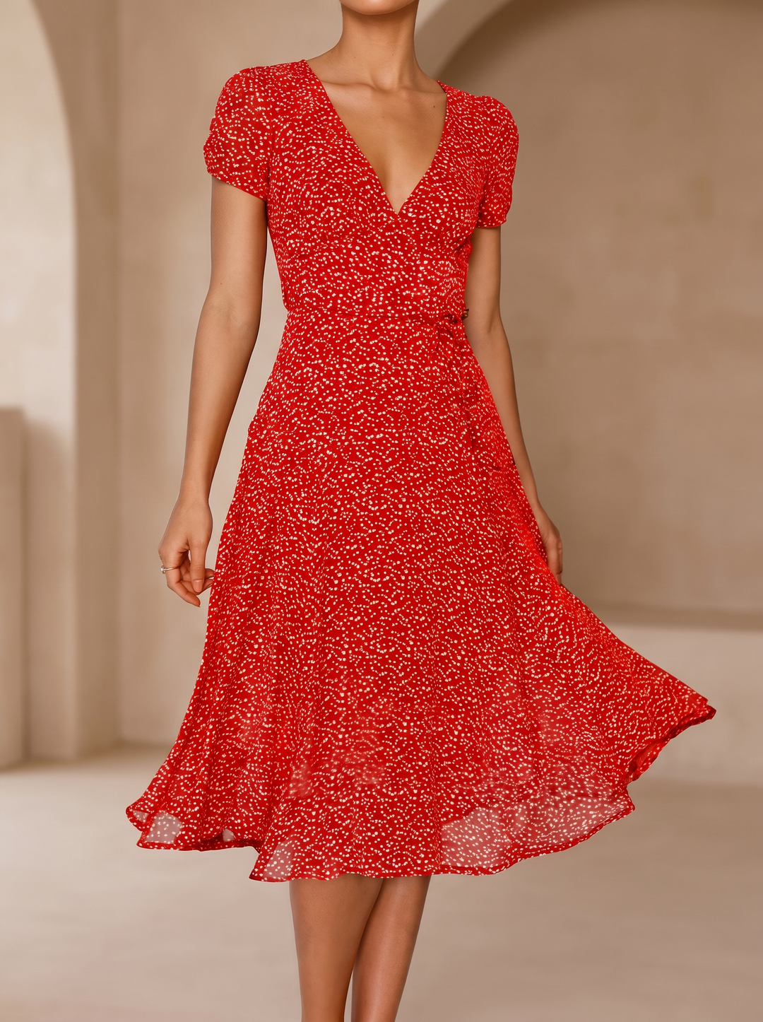 Teodora | V-Neck Short-Sleeve Midi Dress