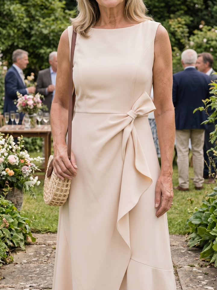 Sofia | Asymmetric Boat Neck Midi Elegant Dress
