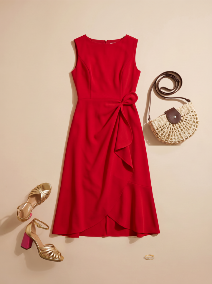 Sofia | Asymmetric Boat Neck Midi Elegant Dress
