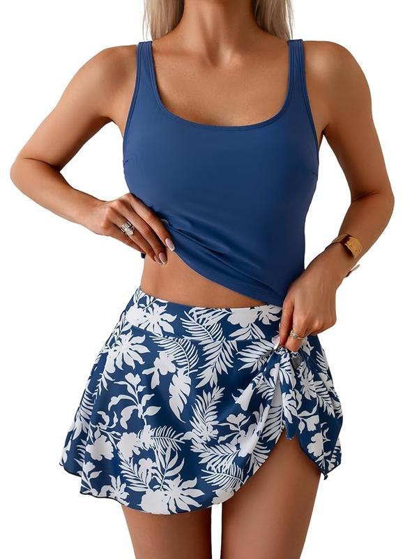 🩱LIMITED-TIME 50% OFF! 💖🌊Feminine Swimwear Set – Adjustable Strap Tank + Side Tie Flowy Skirt, Removable Padding, High-Waist Coverage🐚