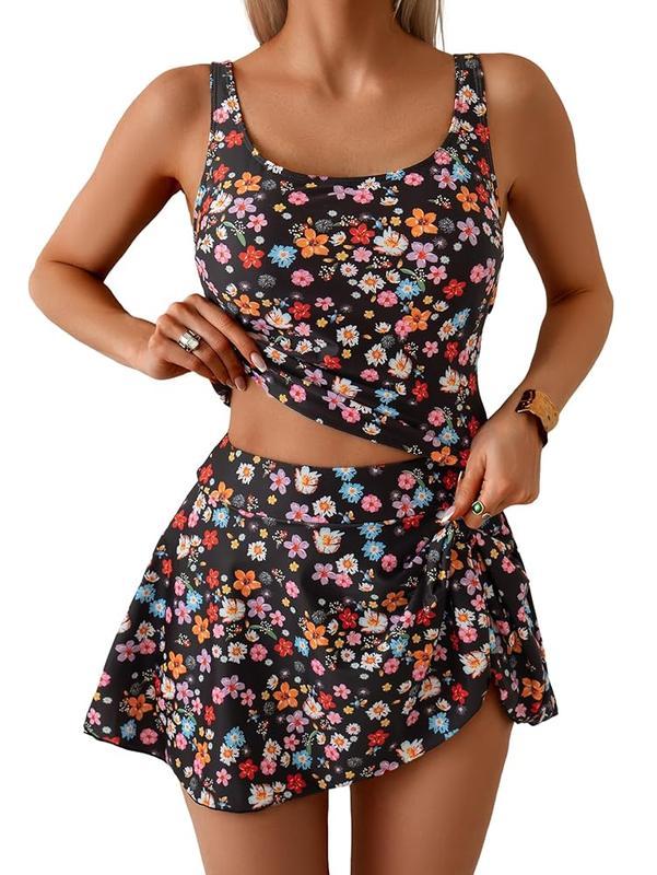 🩱LIMITED-TIME 50% OFF! 💖🌊Feminine Swimwear Set – Adjustable Strap Tank + Side Tie Flowy Skirt, Removable Padding, High-Waist Coverage🐚
