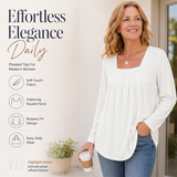 Elegant Cotton Pleated Square-Neck Top