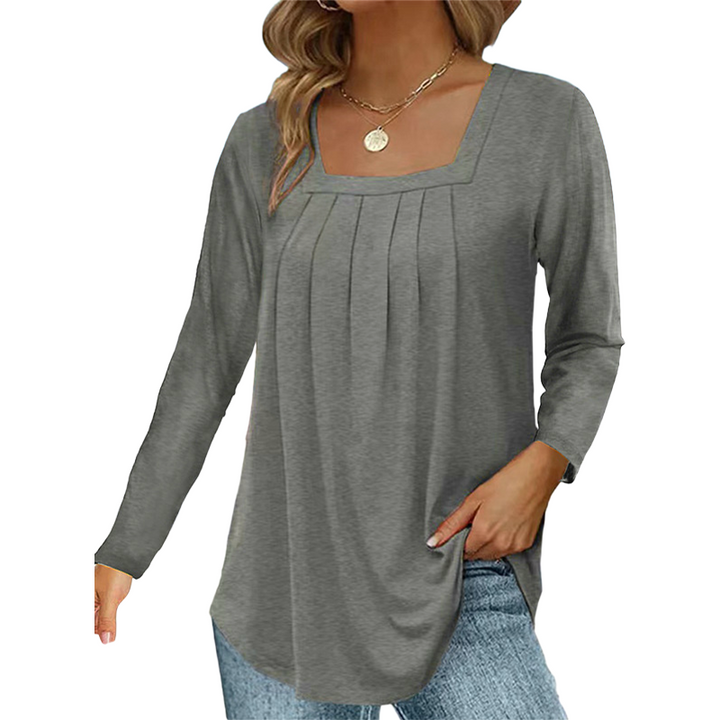 Elegant Cotton Pleated Square-Neck Top