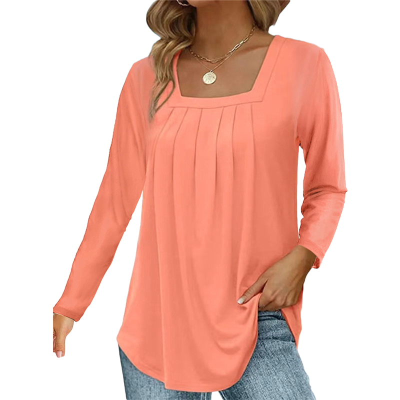 Elegant Cotton Pleated Square-Neck Top
