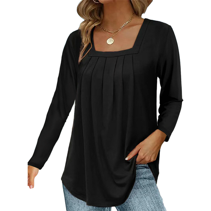 Elegant Cotton Pleated Square-Neck Top