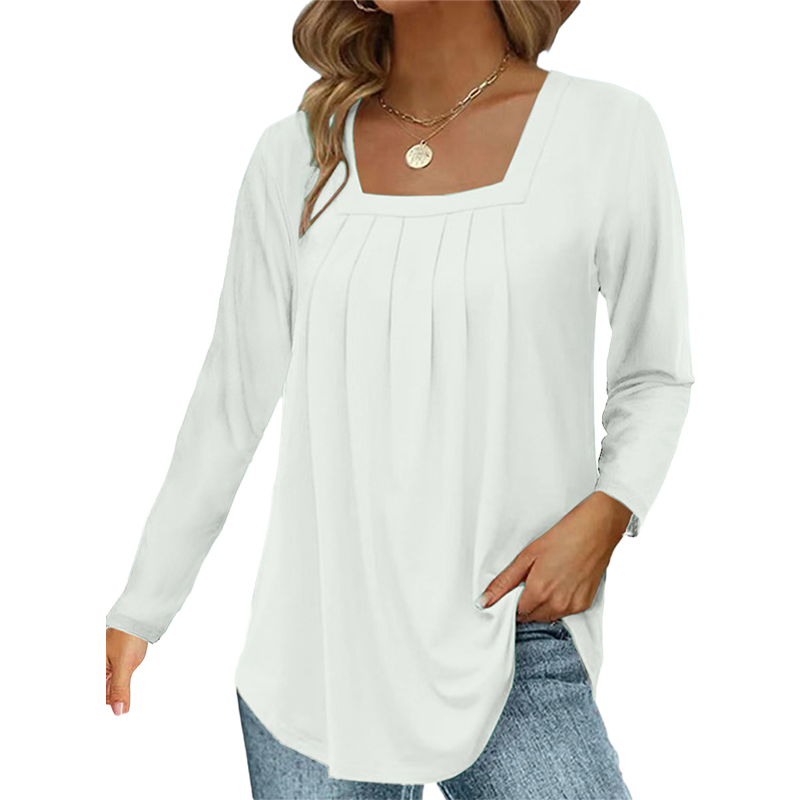 Elegant Cotton Pleated Square-Neck Top