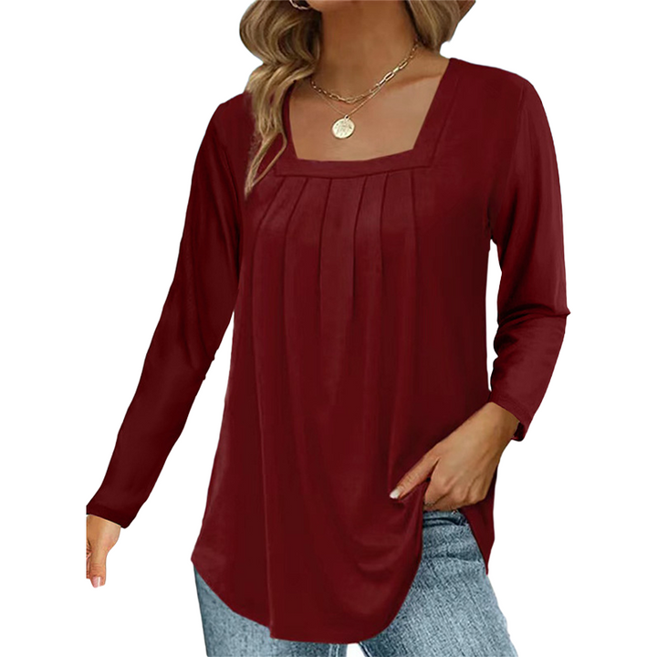 Elegant Cotton Pleated Square-Neck Top