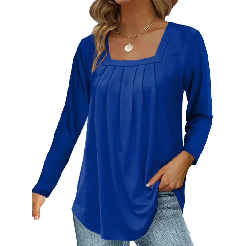 Elegant Cotton Pleated Square-Neck Top