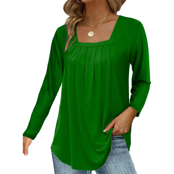 Elegant Cotton Pleated Square-Neck Top