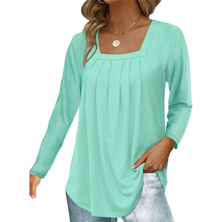 Elegant Cotton Pleated Square-Neck Top
