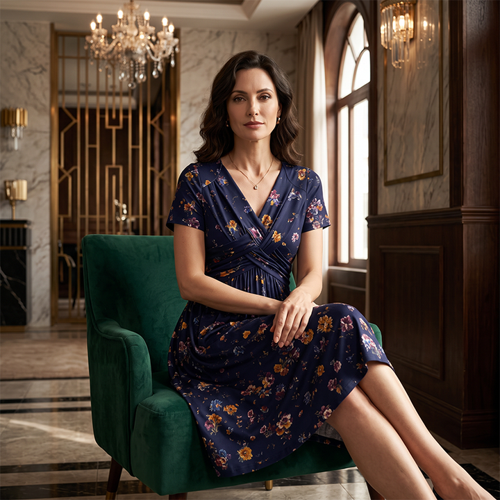 💃Summer Hot Sale 70% OFF🌿⏳Women's V-Neck Floral Print Dress with Twist Waist