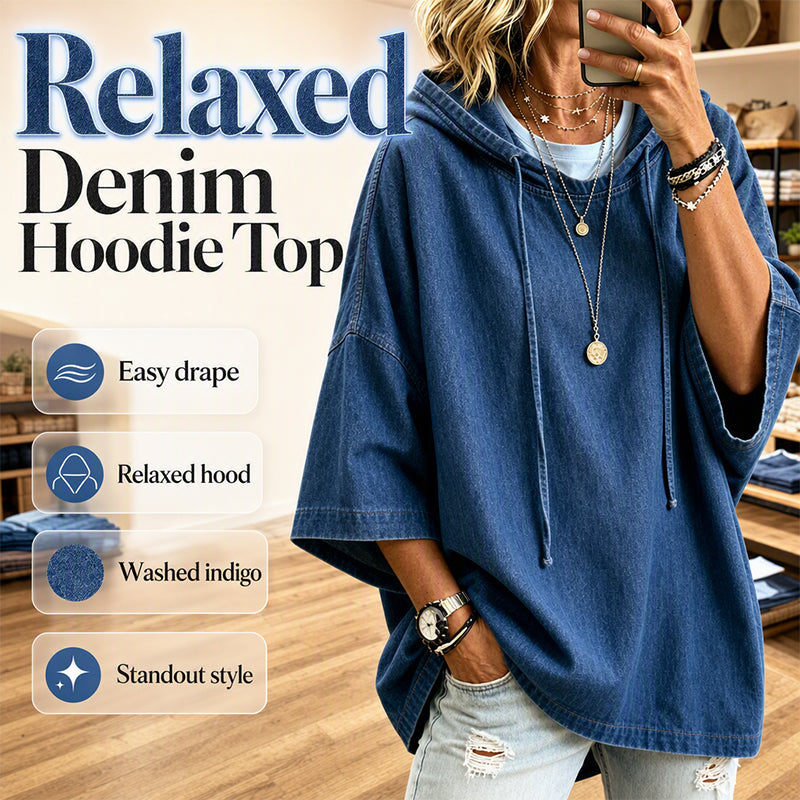 Women's Casual Loose Denim Hoodie – Relaxed Comfort & Effortless Autumn Style