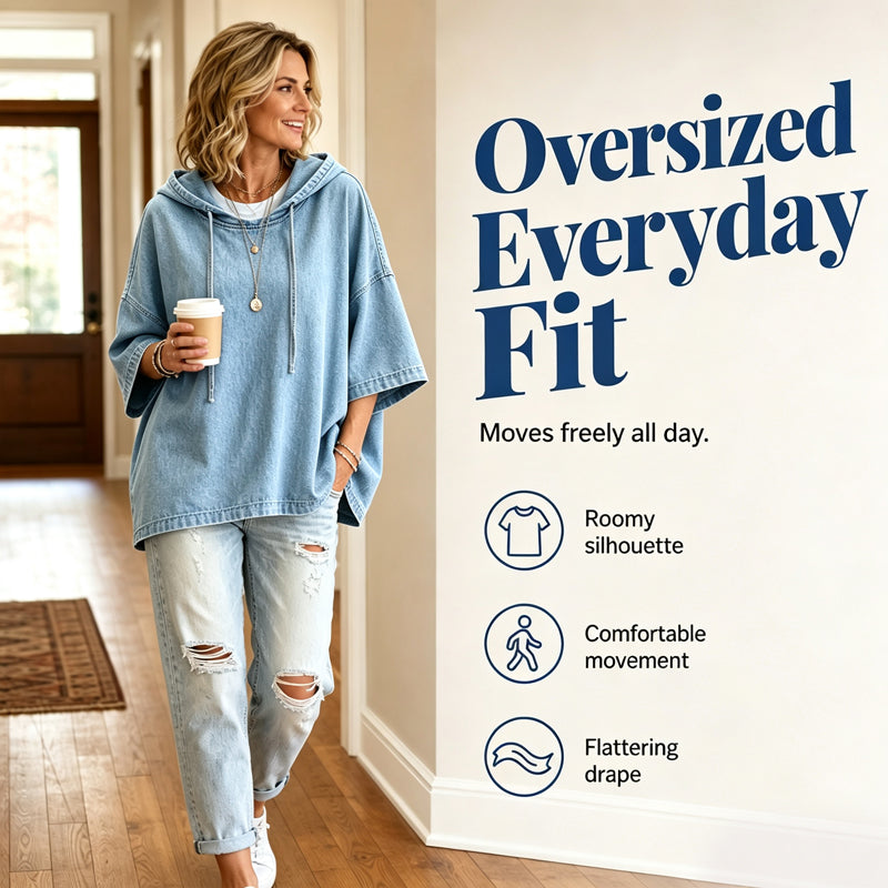 Women's Casual Loose Denim Hoodie – Relaxed Comfort & Effortless Autumn Style