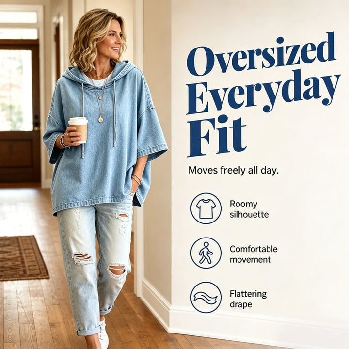 Women's Casual Loose Denim Hoodie – Relaxed Comfort & Effortless Autumn Style