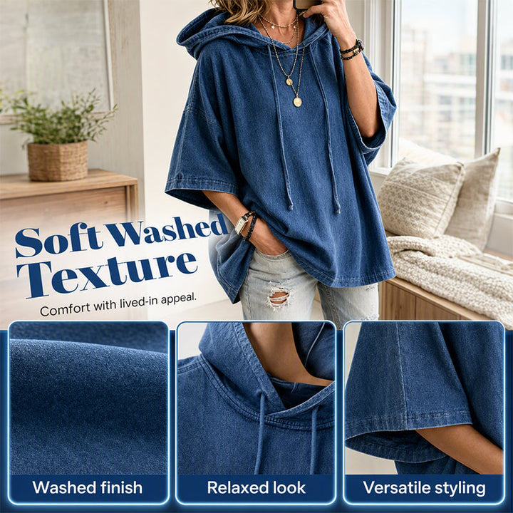 Women's Casual Loose Denim Hoodie – Relaxed Comfort & Effortless Autumn Style