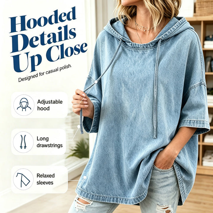Women's Casual Loose Denim Hoodie – Relaxed Comfort & Effortless Autumn Style