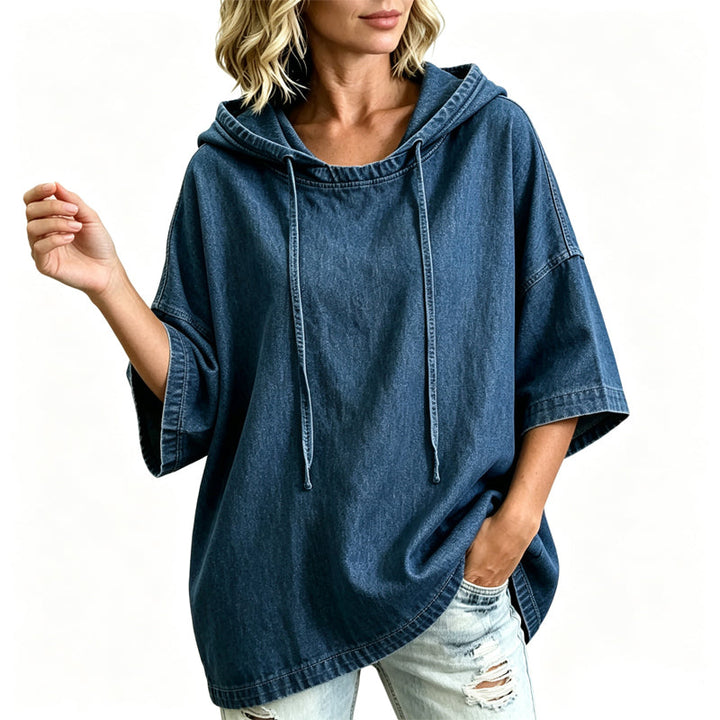 Women's Casual Loose Denim Hoodie – Relaxed Comfort & Effortless Autumn Style