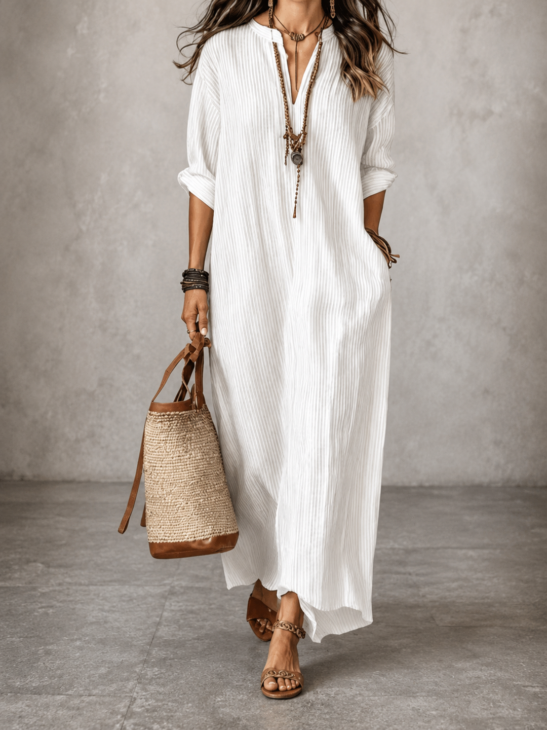 Elsa | Relaxed Striped V-Neck Maxi Dress