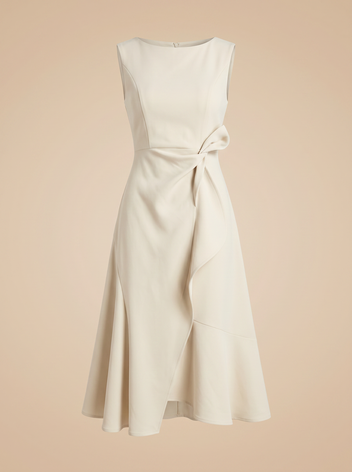 Sofia | Asymmetric Boat Neck Midi Elegant Dress