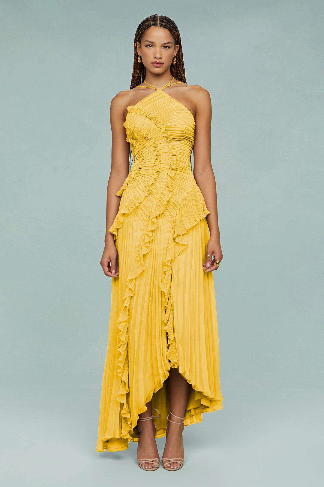 Jessica | Pleated Frill Halter Neck Midi Dress