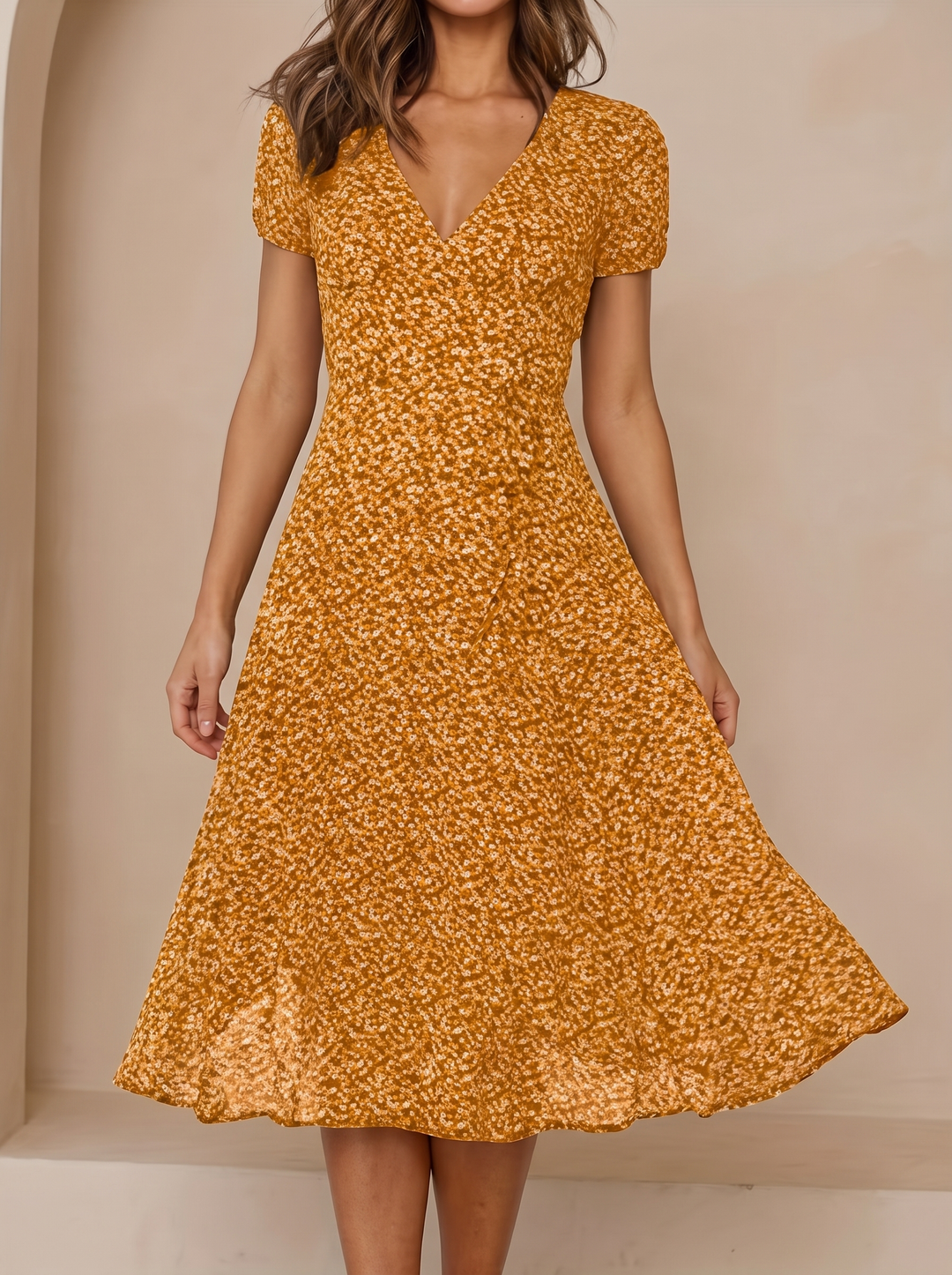 Teodora | V-Neck Short-Sleeve Midi Dress